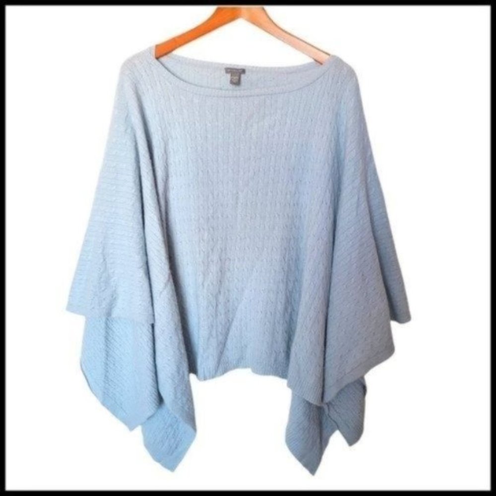 Ann Taylor Cable Knit Poncho One Size Rabbit Hair Wool Light Blue